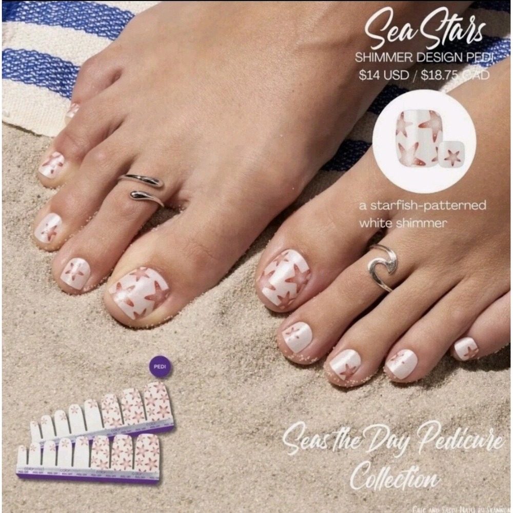 Color Street Pedicure Nail Polish Strips SEA STARS Glitter Retired